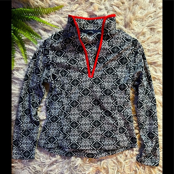 Lands’ End black white red snowflake half zip fleece - Picture 1 of 4